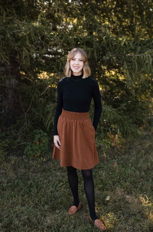 MW Knee Length Corduroy Skirt in Brown (Final Sale)