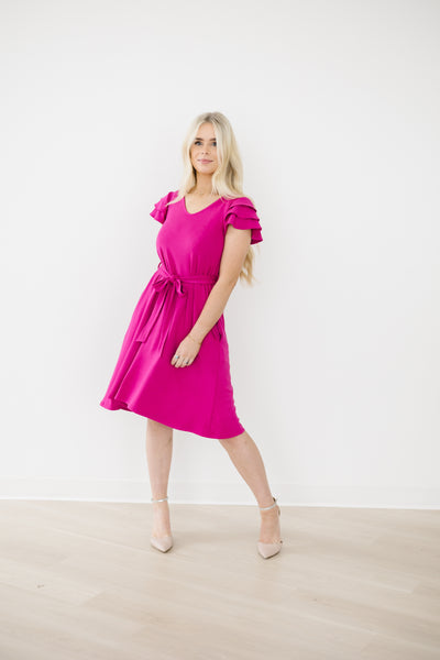 MW Anywhere Ruffle Sleeve Dress in Fuchsia (Final Sale)