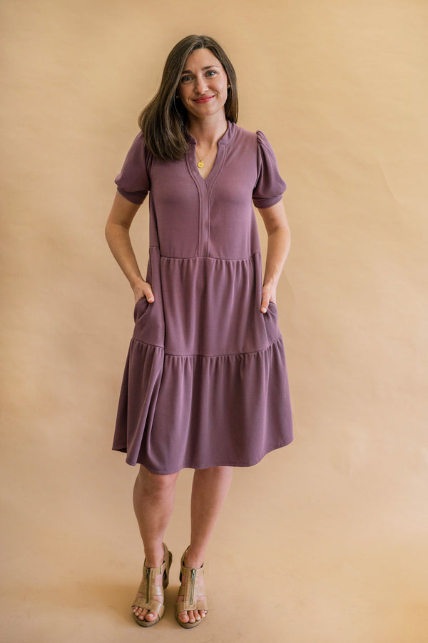 MW Anywhere Ribbed Tiered Dress in Soft Plum