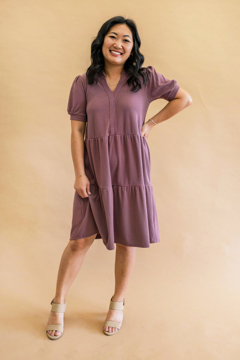 MW Anywhere Ribbed Tiered Dress in Soft Plum