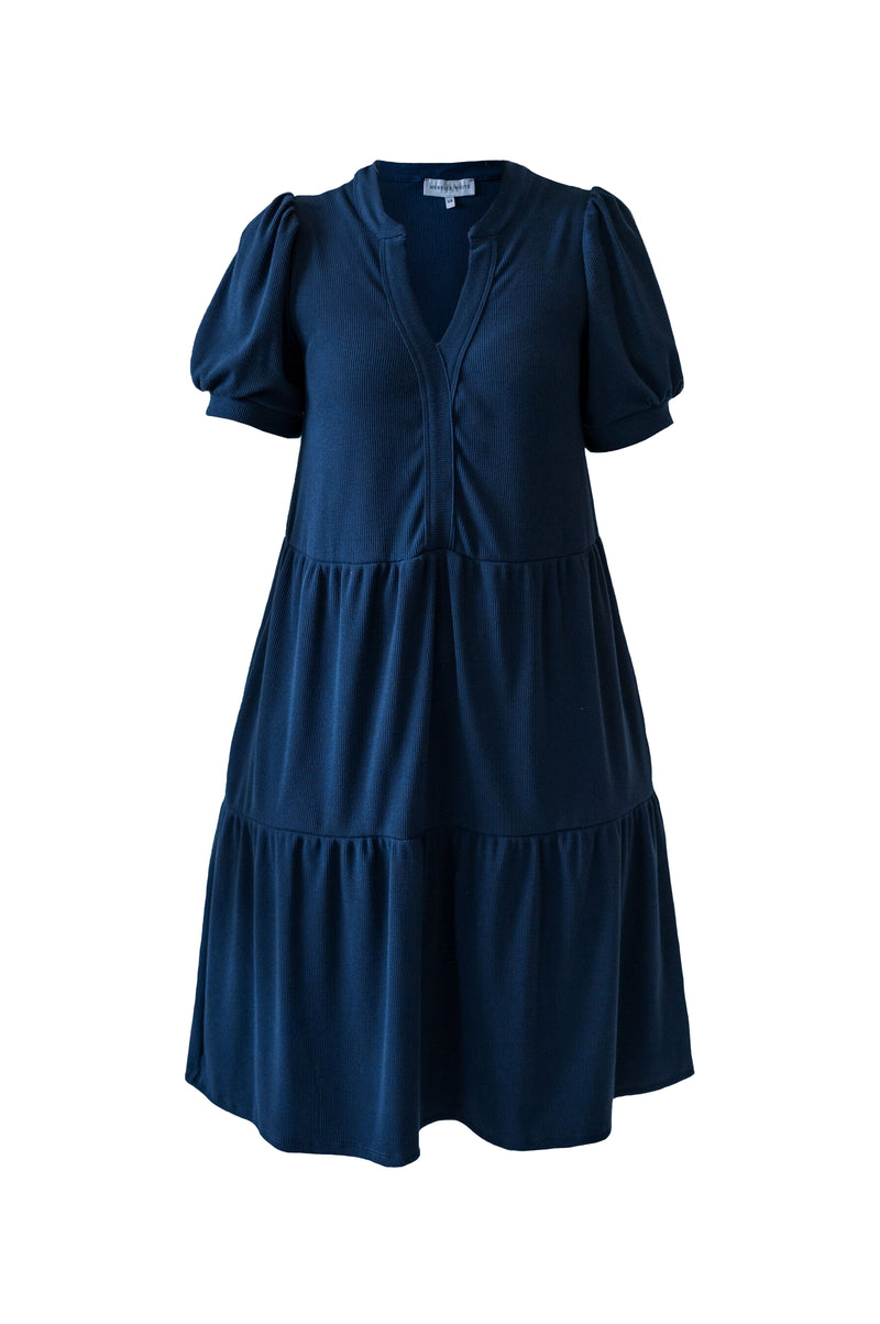 MW Anywhere Ribbed Tiered Dress in Navy