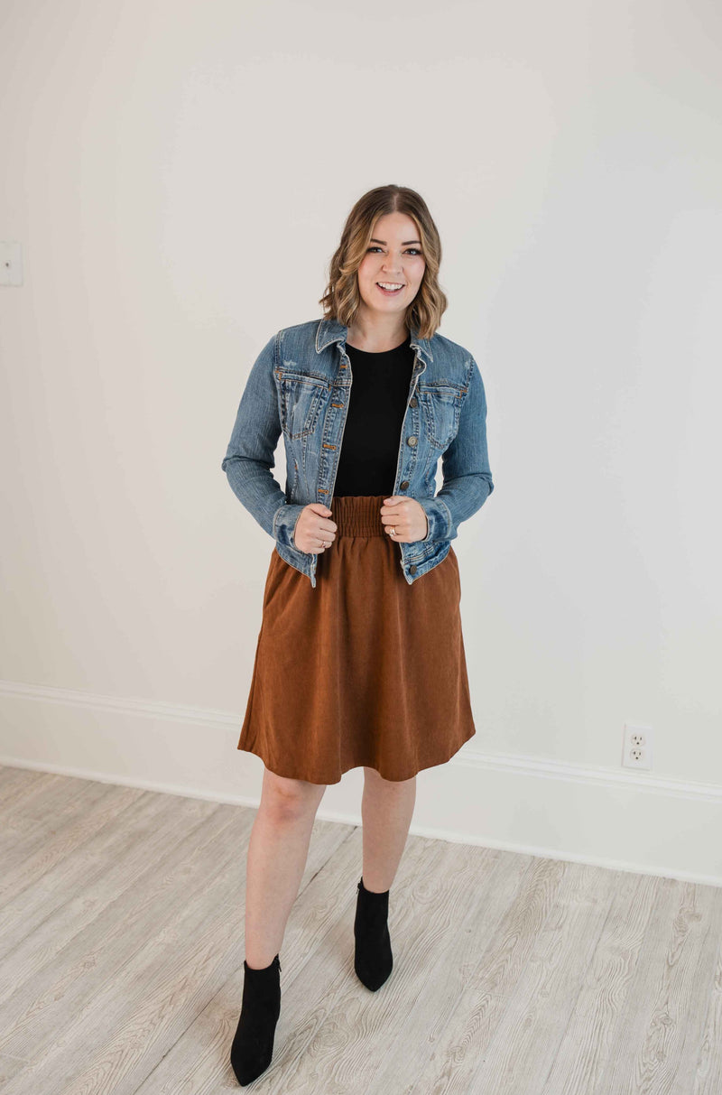 Corduroy Brown Skirt Knee Length Skirt for Fall