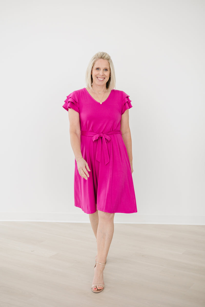 MW Anywhere Ruffle Sleeve Dress in Fuchsia (Final Sale)