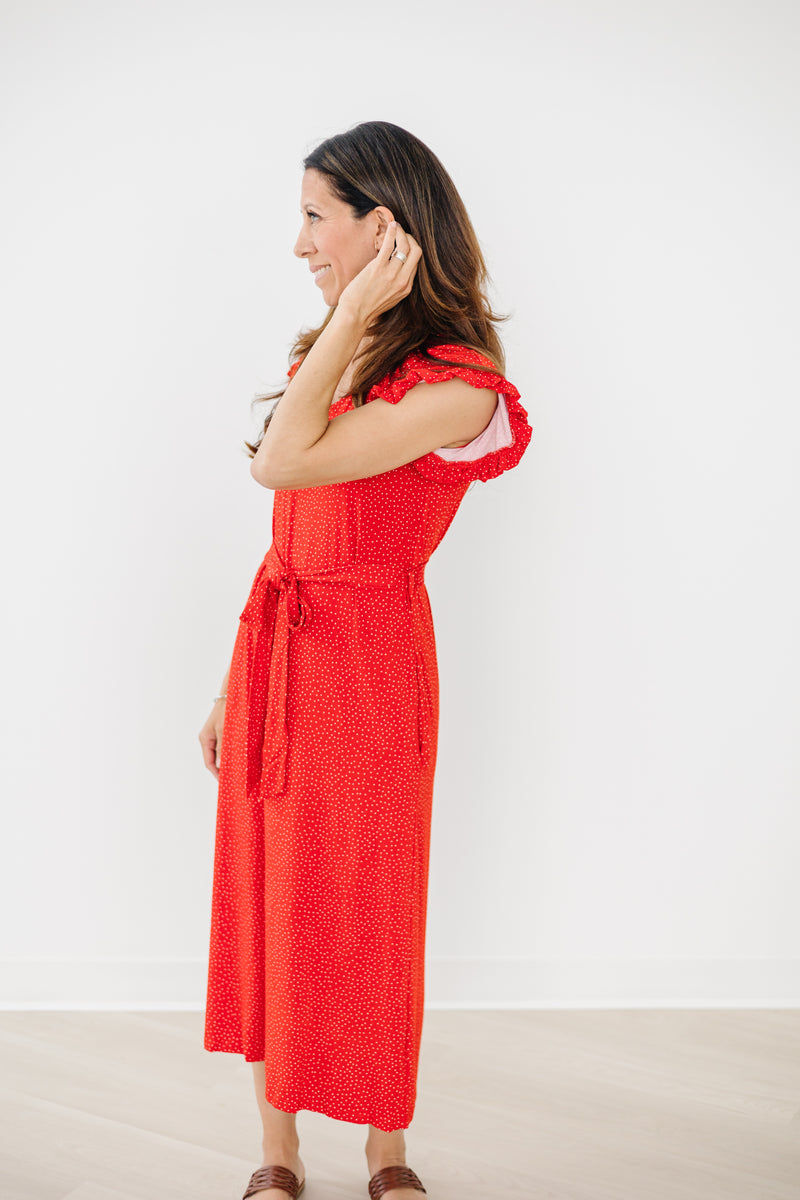 MW Anywhere Ruffle Sleeve Dress in Fiesta Red (Final Sale)