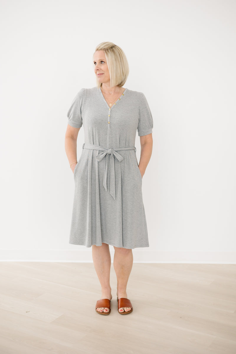 MW Anywhere Ribbed Henley Dress in Gray