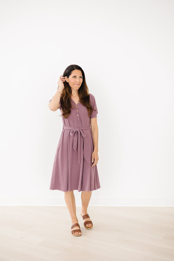 MW Anywhere Ribbed Henley Dress in Soft Plum