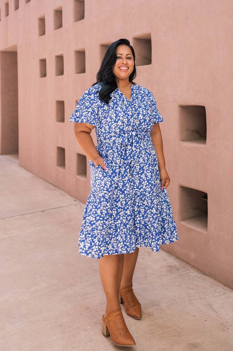 MW Occasion Blue and White Floral Dress