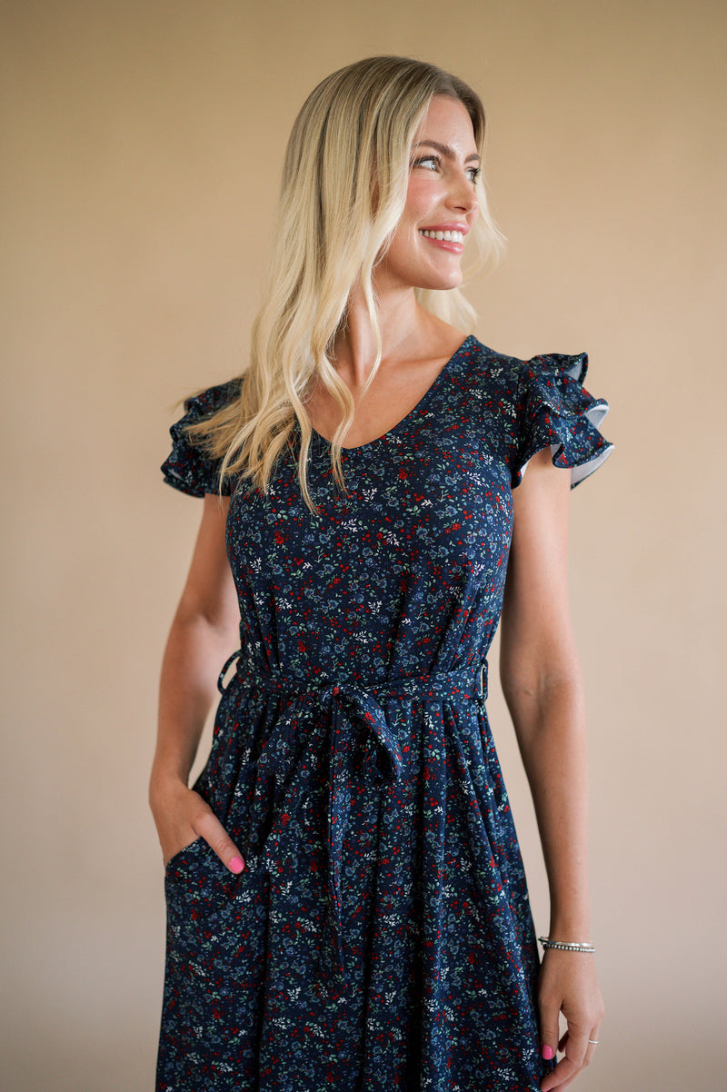 MW Occasion Floral Ruffle Sleeve Dress