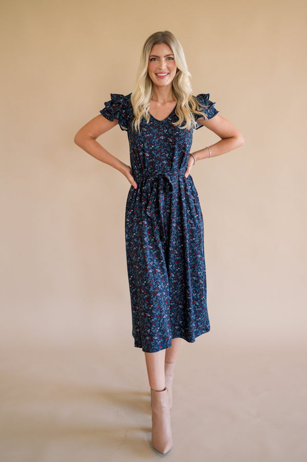 MW Occasion Floral Ruffle Sleeve Dress