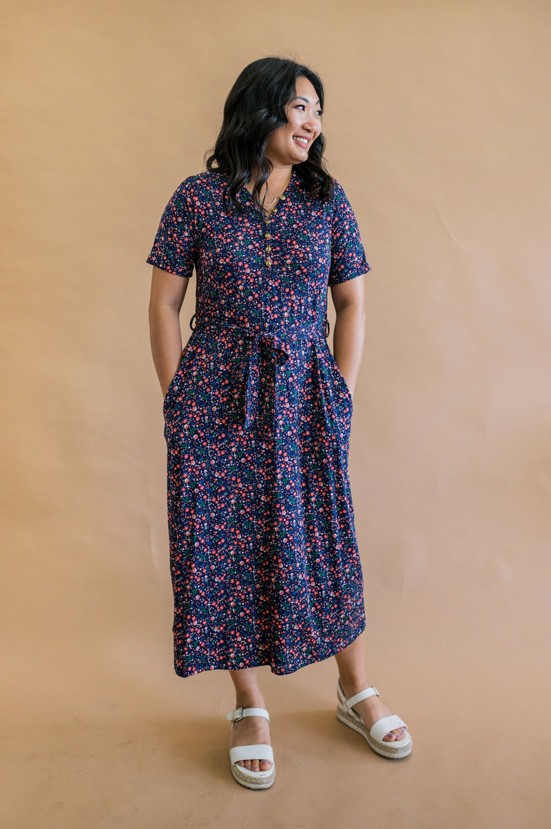 Modest mid-length comfortable and machine washable dress. Made in the USA modest dress. 