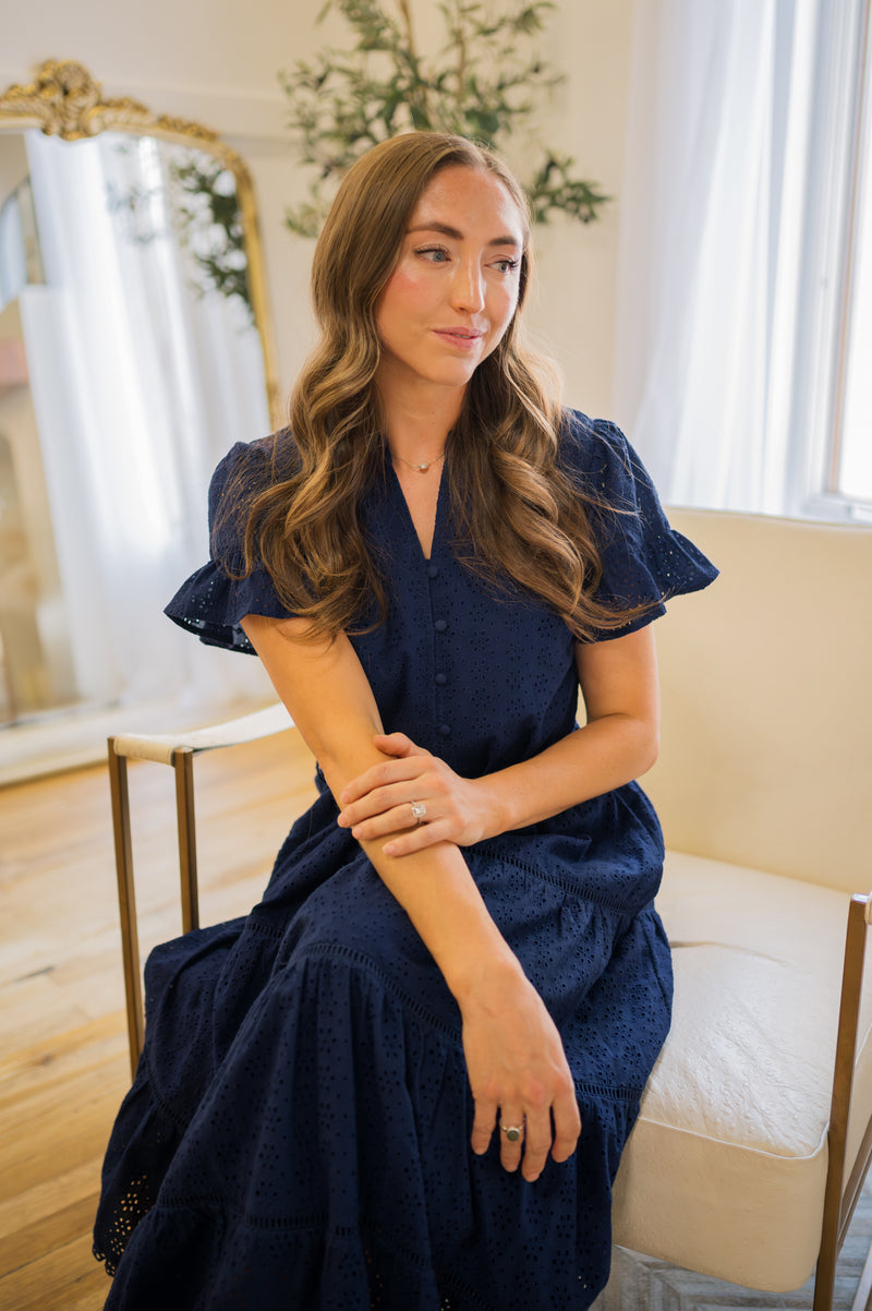 MW Occasion Navy Eyelet Dress