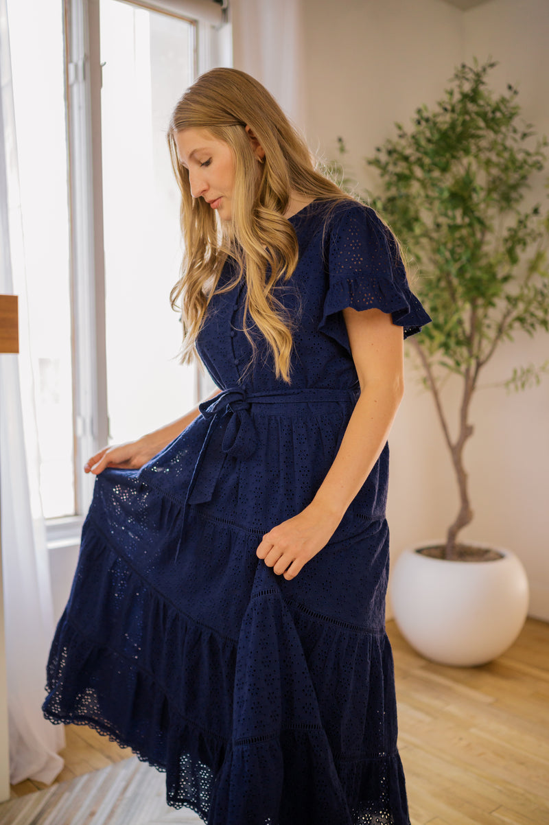 MW Occasion Navy Eyelet Dress