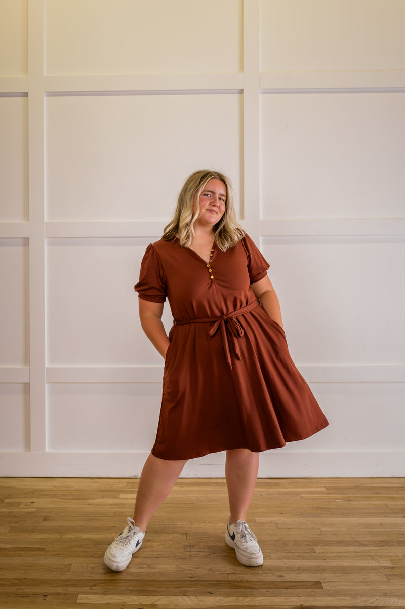 MW Anywhere Henley Dress in Cognac