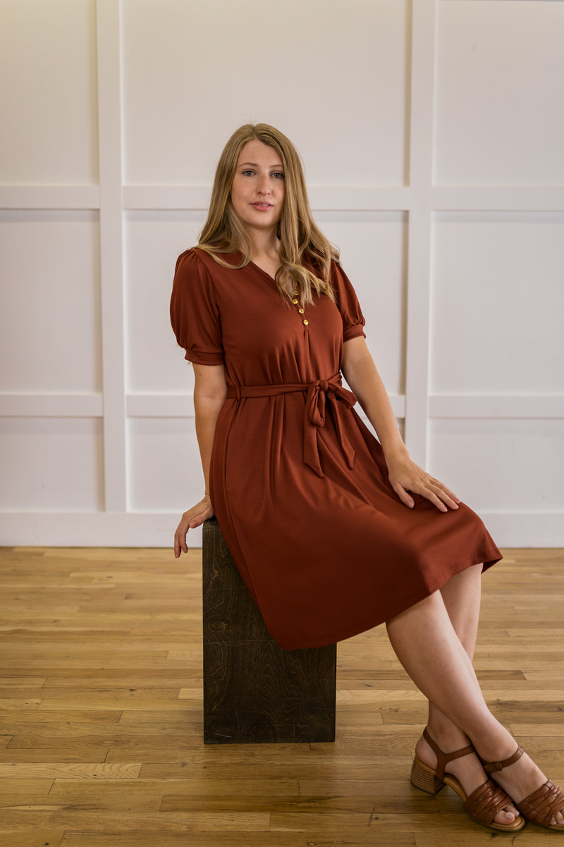 MW Anywhere Henley Dress in Cognac