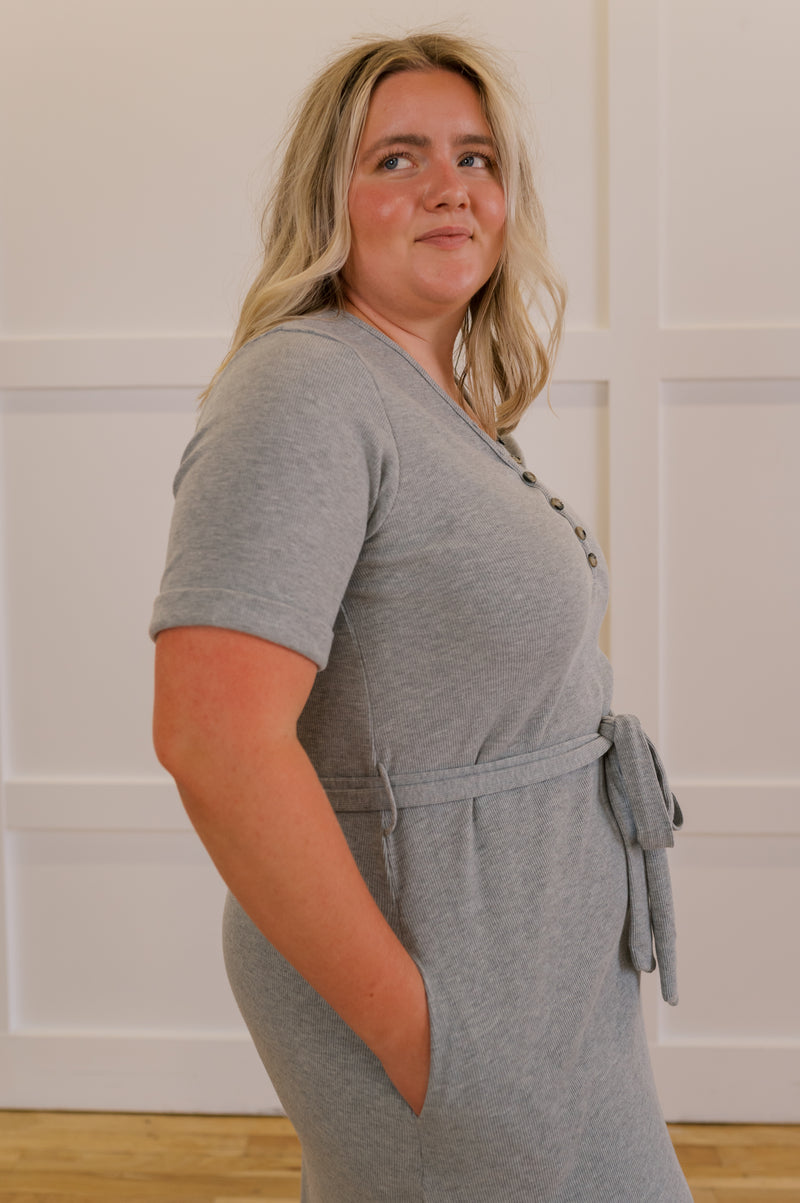 MW Anywhere Ribbed Henley Midi Dress in Gray