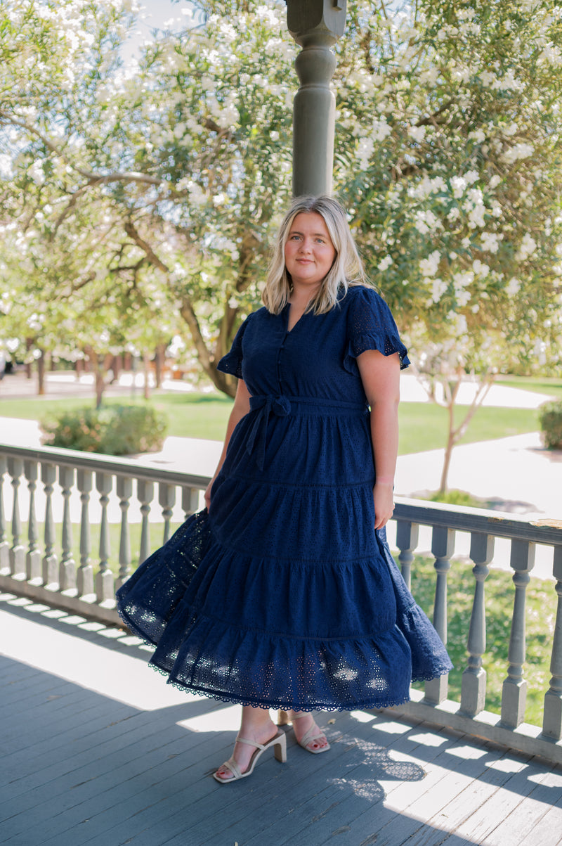 MW Occasion Navy Eyelet Dress