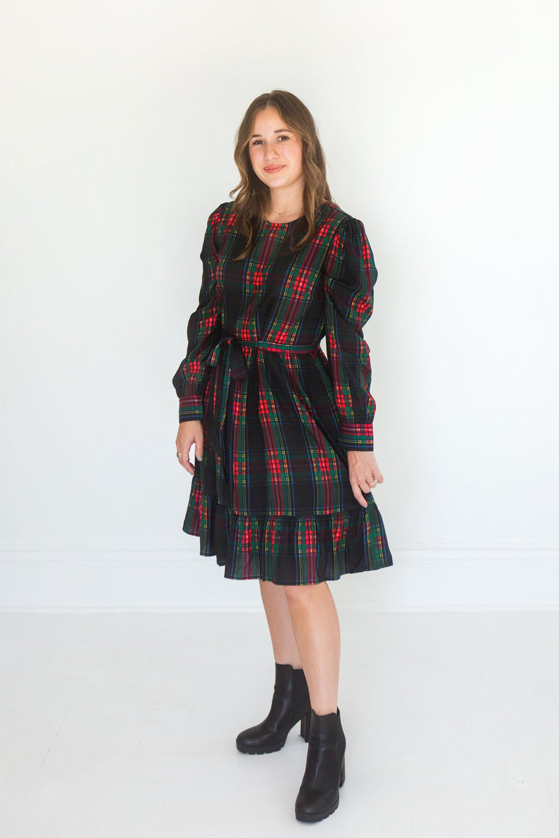 Our Classic plaid holiday dress on XS Model