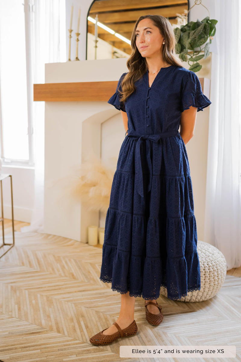 MW Occasion Navy Eyelet Dress