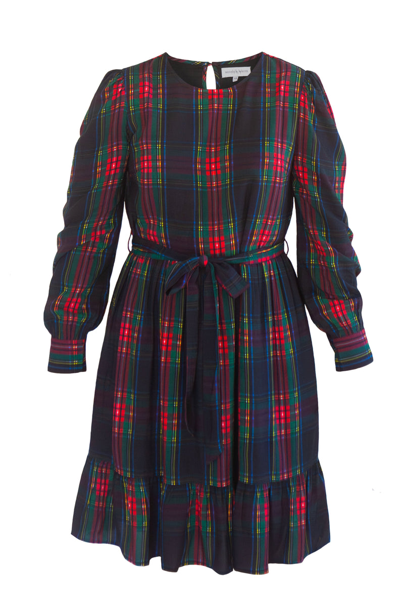 Ghost Image of Navy Blue Dress with Red and Green Plaid