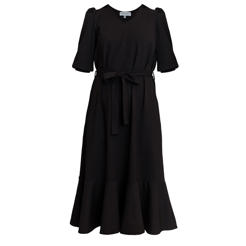 MW Occasion Ruffle Hem Dress in Black Micro Rib – Merrick White