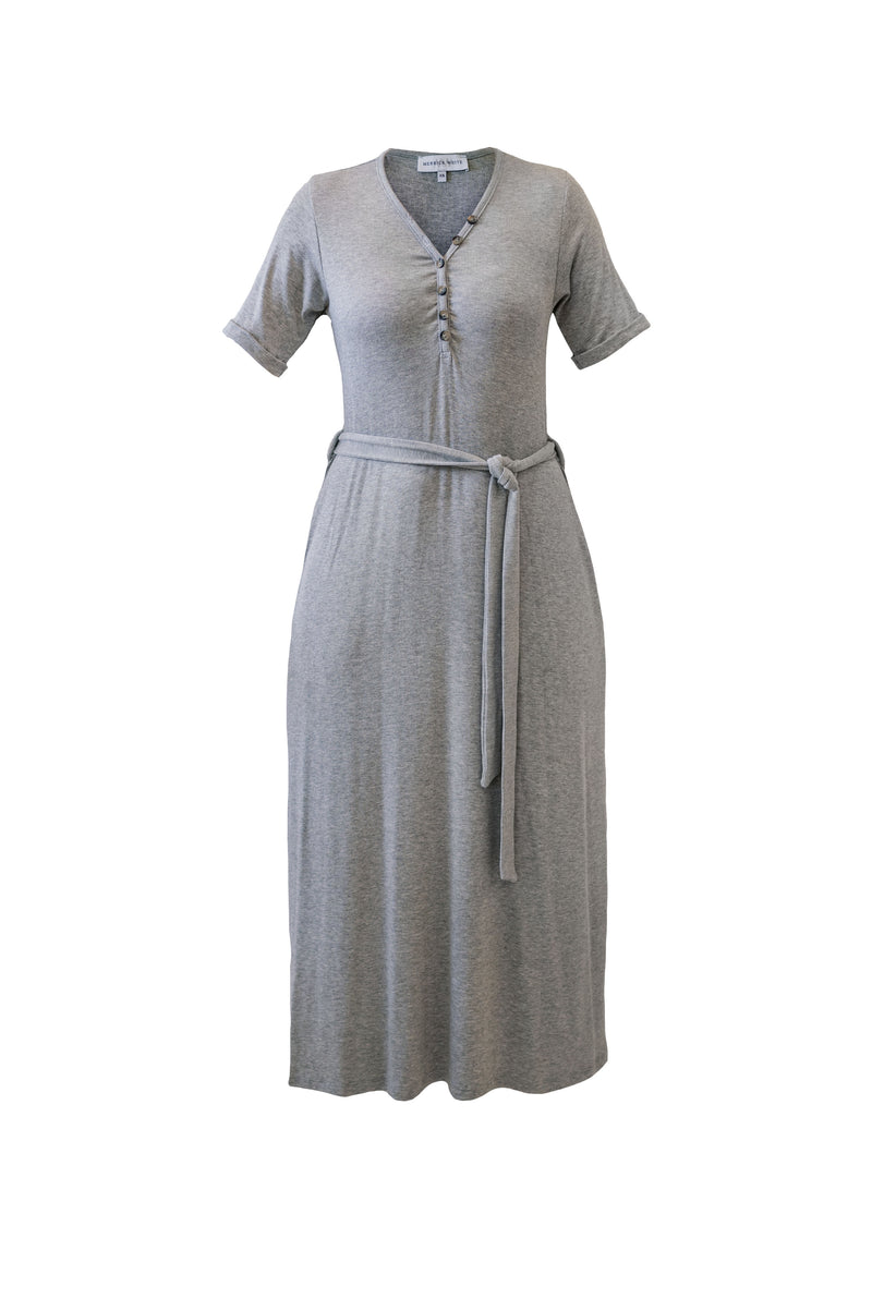 MW Anywhere Ribbed Henley Midi Dress in Gray