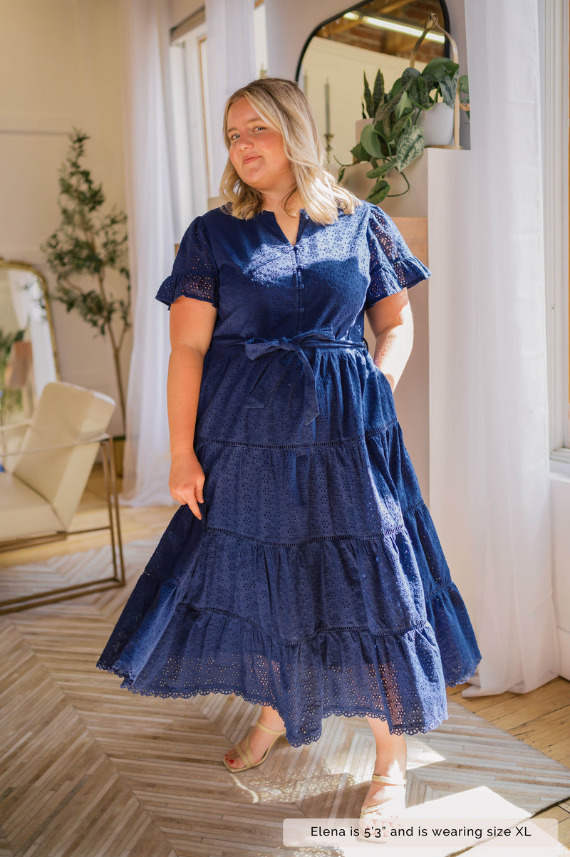 MW Occasion Navy Eyelet Dress