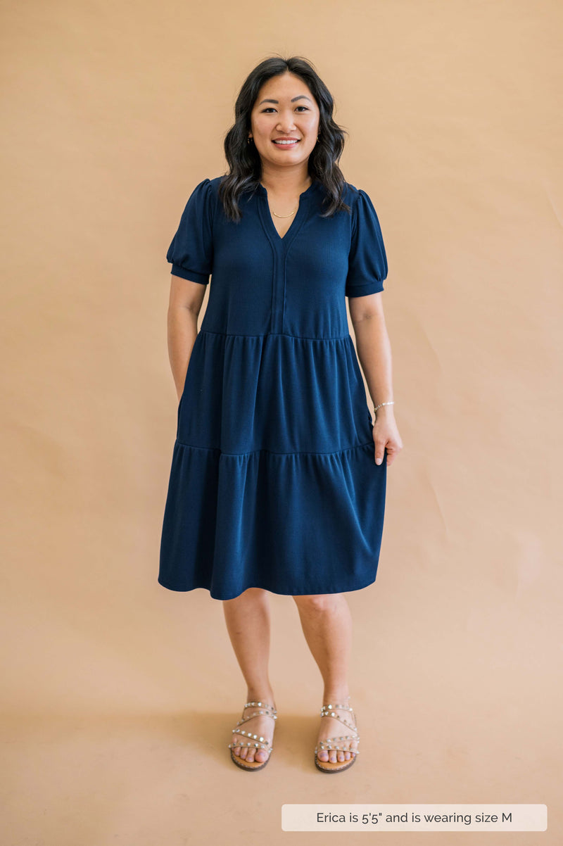 MW Anywhere Ribbed Tiered Dress in Navy