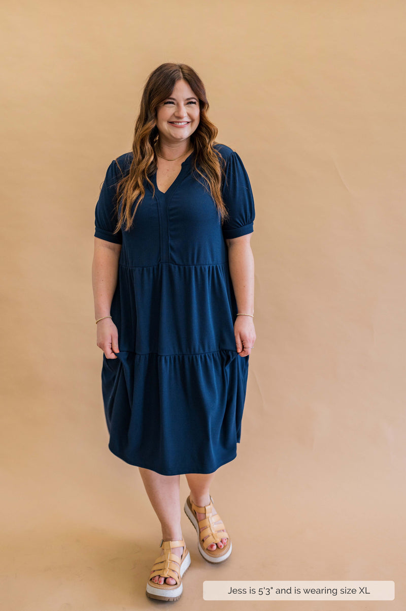 MW Anywhere Ribbed Tiered Dress in Navy