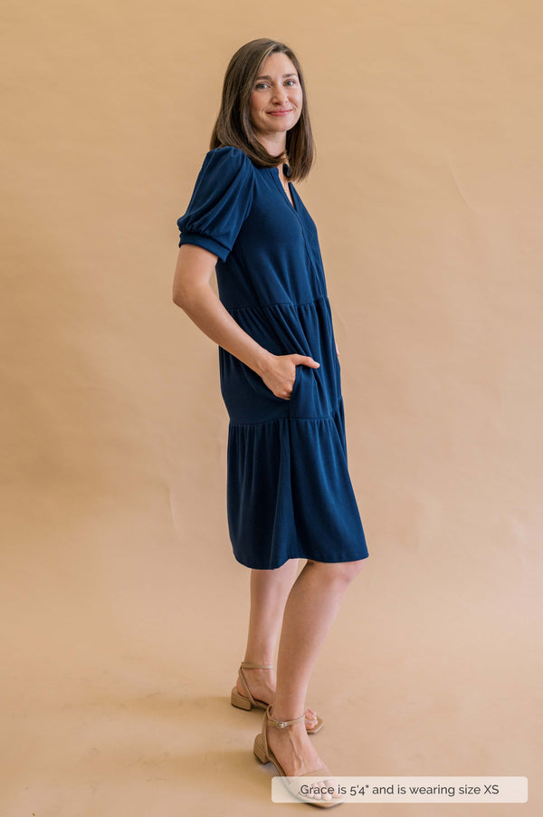 MW Anywhere Ribbed Tiered Dress in Navy