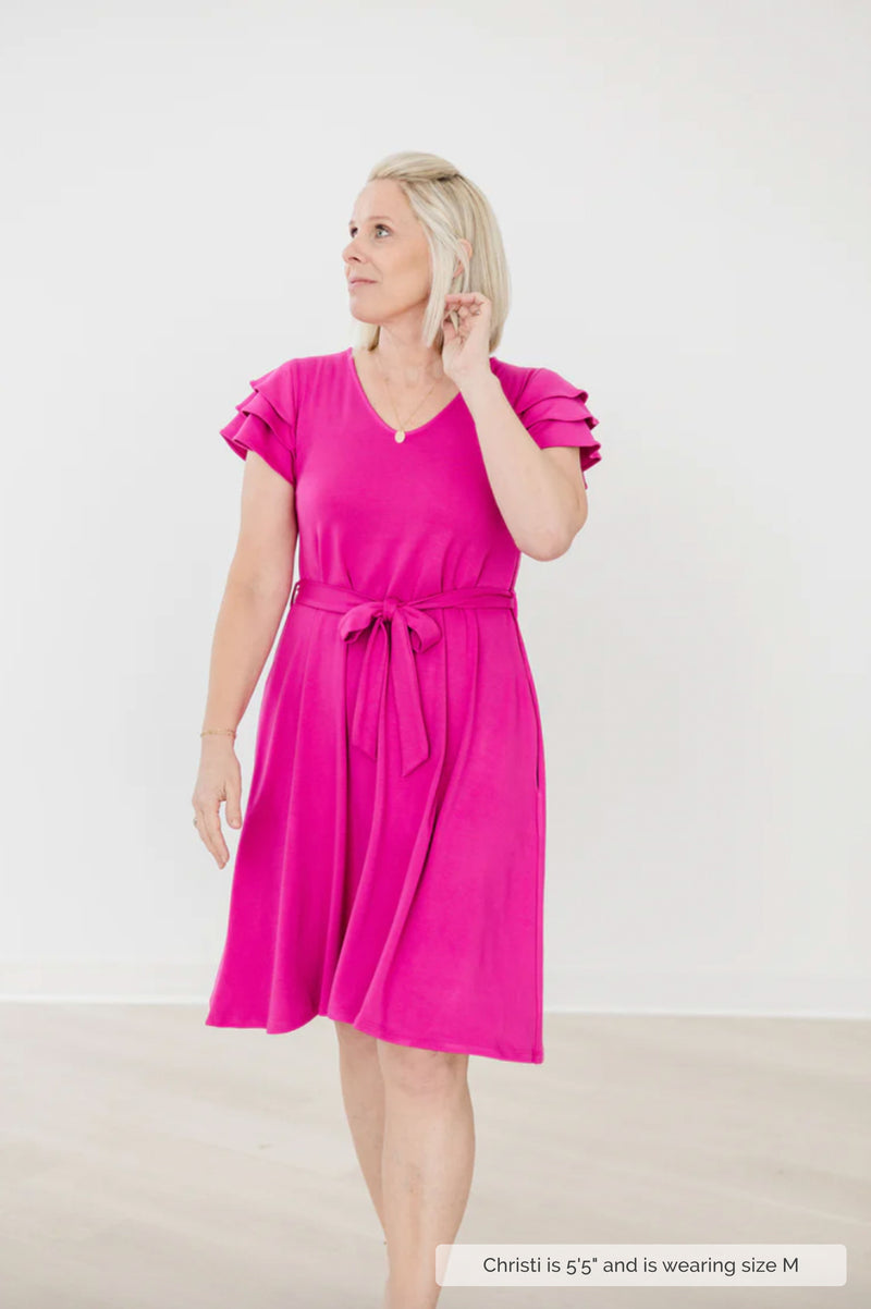 MW Anywhere Ruffle Sleeve Dress in Fuchsia (Final Sale)