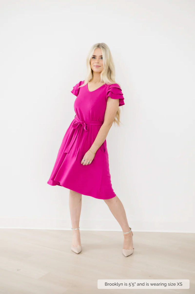 MW Anywhere Ruffle Sleeve Dress in Fuchsia (Final Sale)