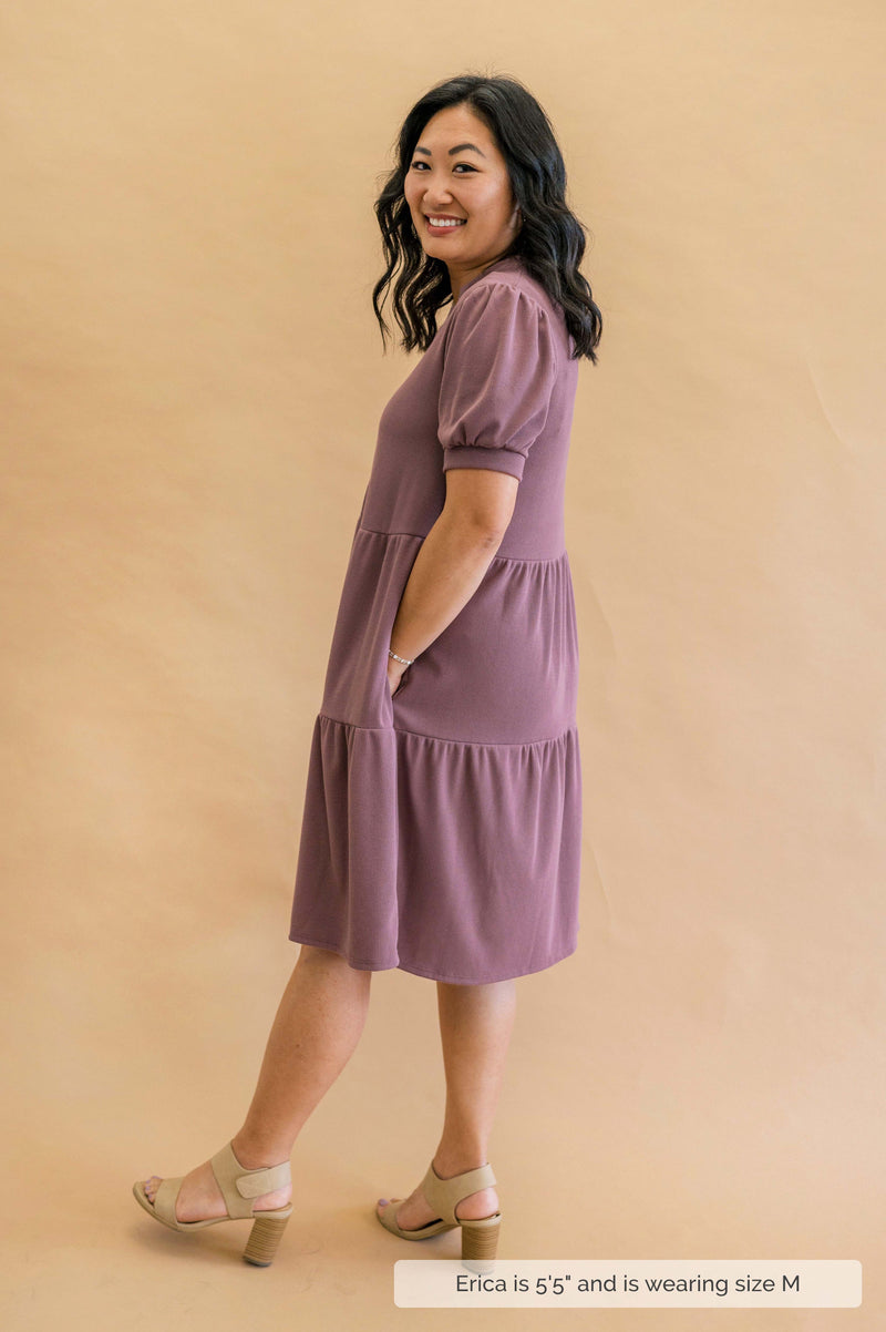 MW Anywhere Ribbed Tiered Dress in Soft Plum