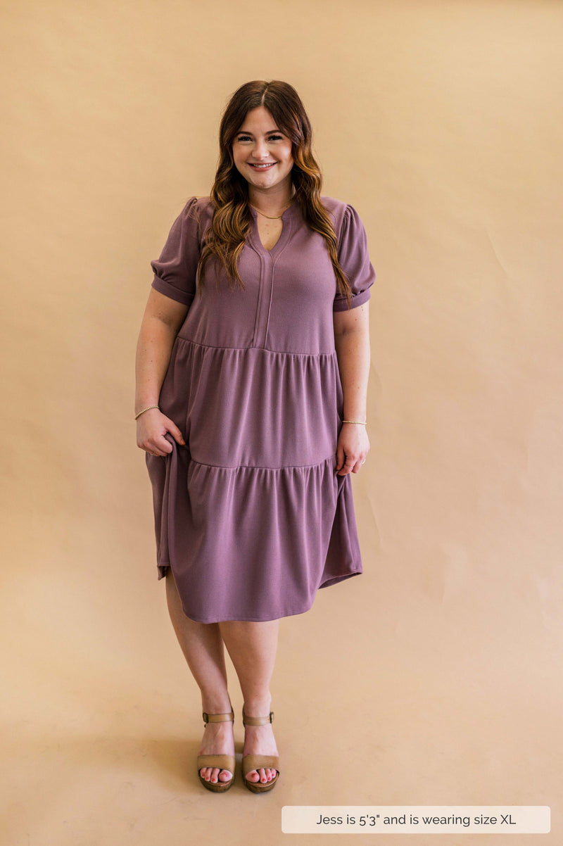 MW Anywhere Ribbed Tiered Dress in Soft Plum