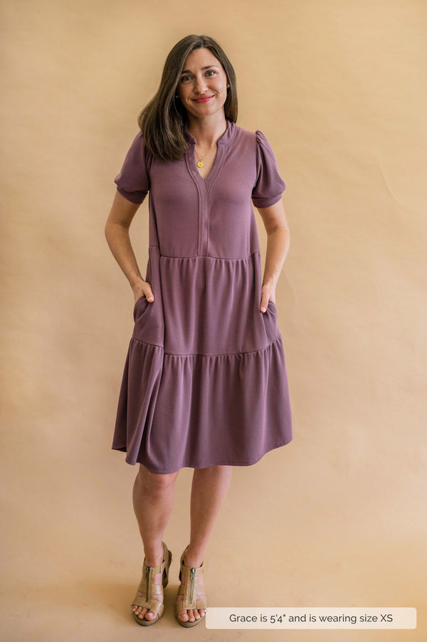 MW Anywhere Ribbed Tiered Dress in Soft Plum