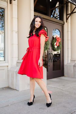 MW Occasion Ruffle Sleeve Dress in Red (Final Sale)