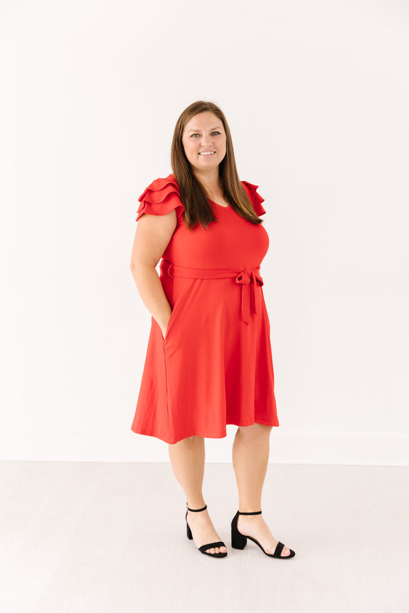 MW Occasion Ruffle Sleeve Dress in Red (Final Sale)