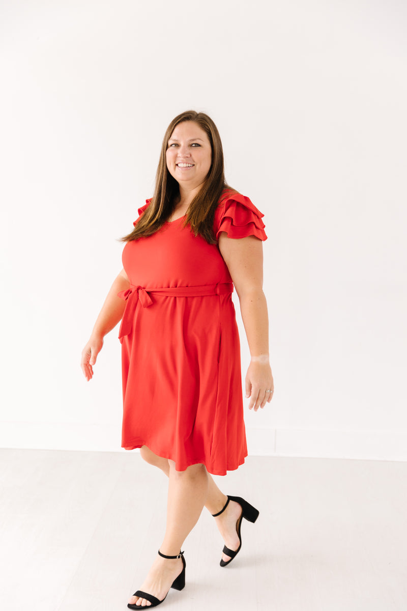 MW Occasion Ruffle Sleeve Dress in Red (Final Sale)